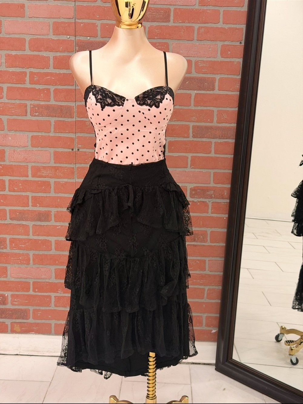 Pink and Black Polka Dot Top